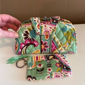 Vera Bradley Green and Pink Quilted Cosmetic Bag